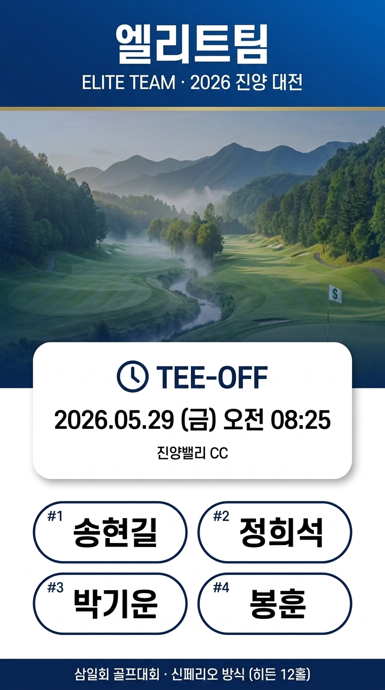 엘리트팀 — 송현길, 정희석, 박기운, 봉훈 · 08:25 TEE-OFF
